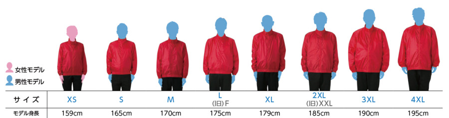 サイズ別着用イメージ表